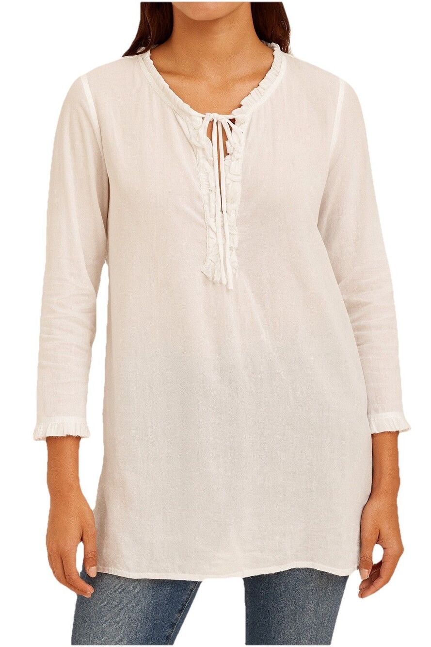 J Crew Womens Airy Popover Shirt White Gauzy V Neck Ruffle Pocket L